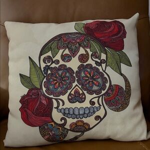 Deny Designs Soft Throw Pillow Floral Sugar Skull & Red Roses